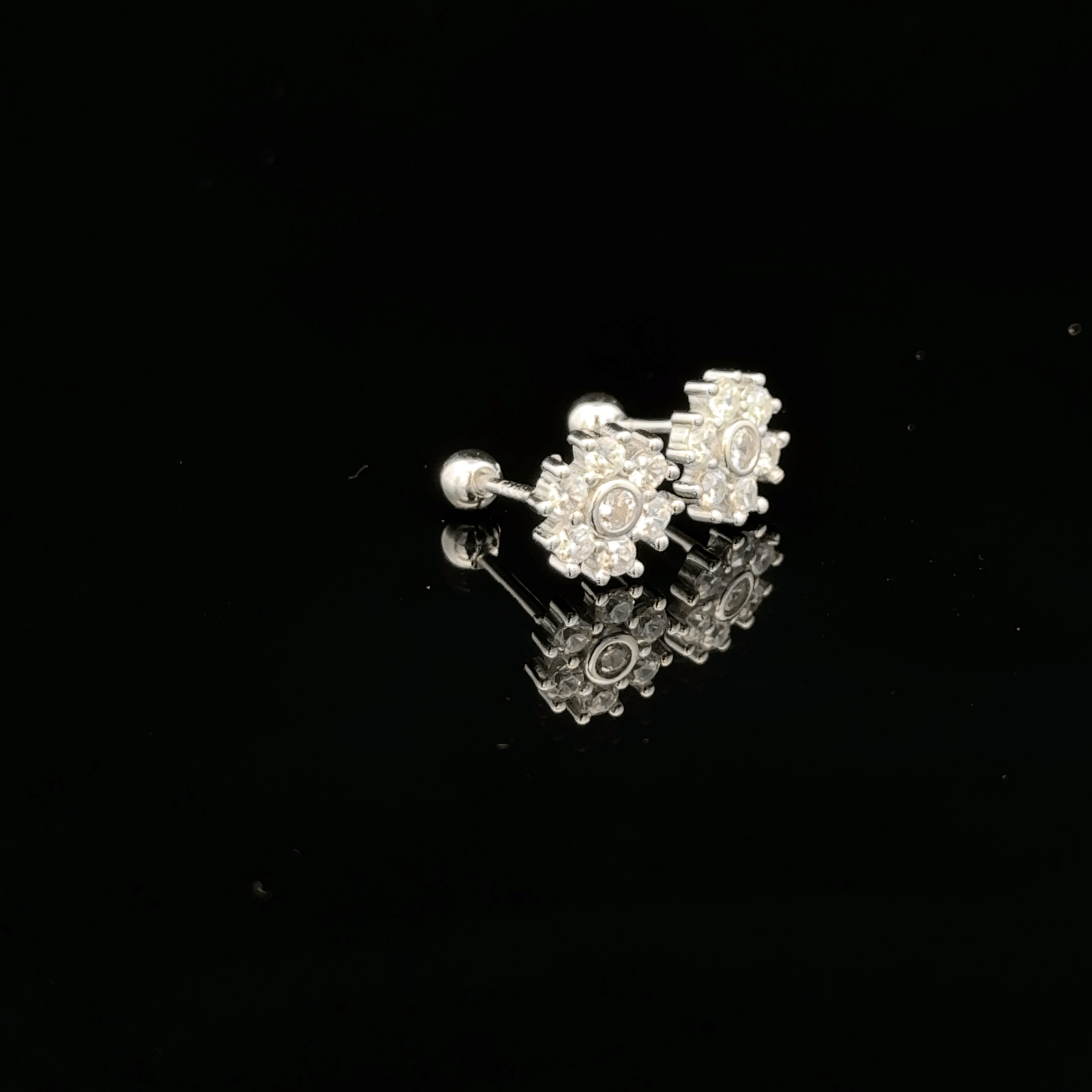 Silver Flower Second Stud