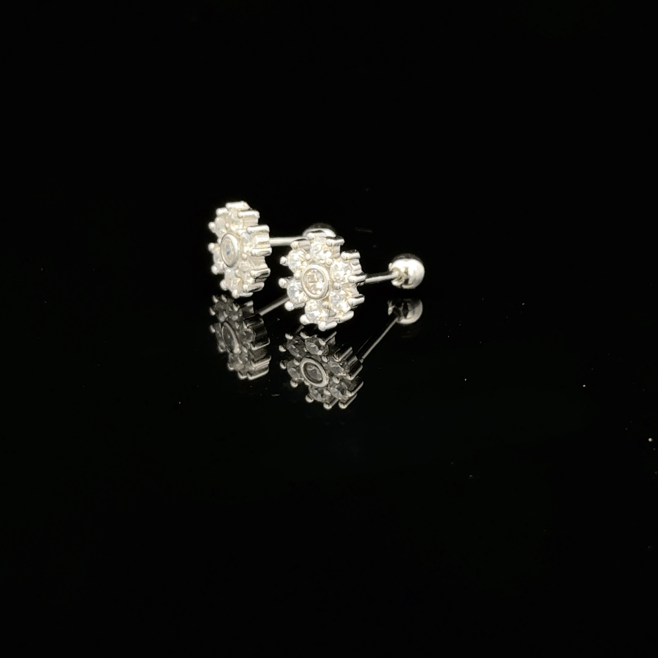 Silver Flower Second Stud