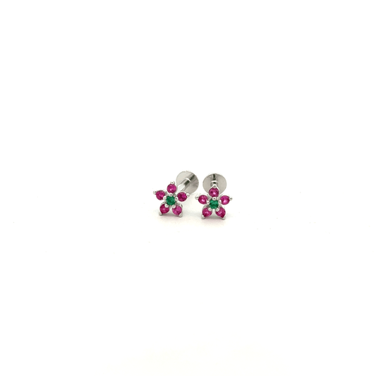 Pink Green Floral Stud