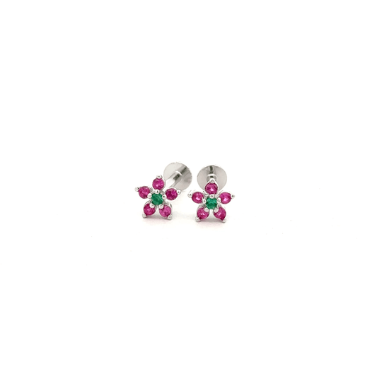 Pink Green Floral Stud