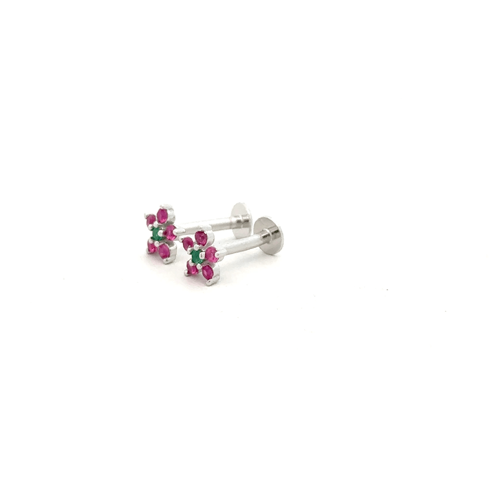 Pink Green Floral Stud