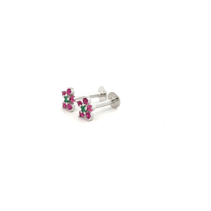 Pink Green Floral Stud