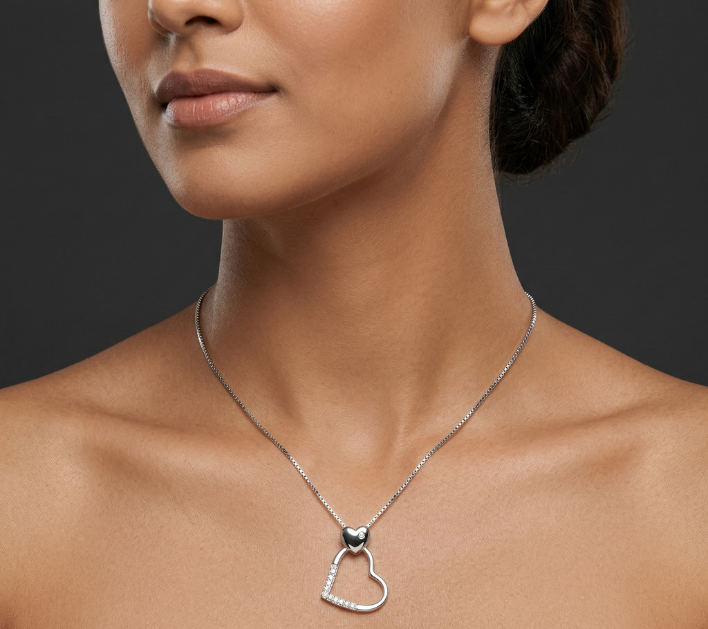 Rhodium Heart shape chain with pendent