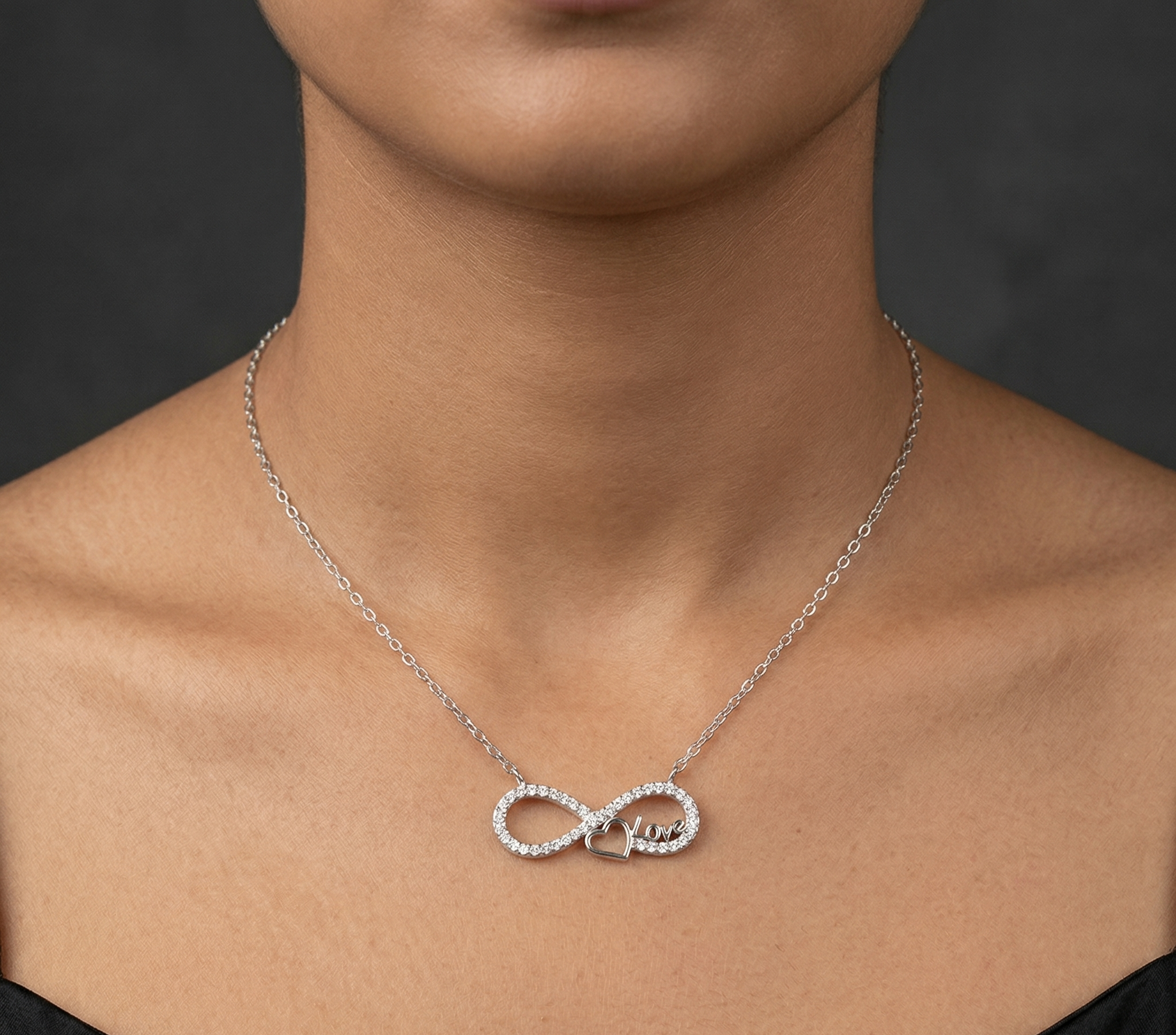 Rhodium Love infinity chain with pendent