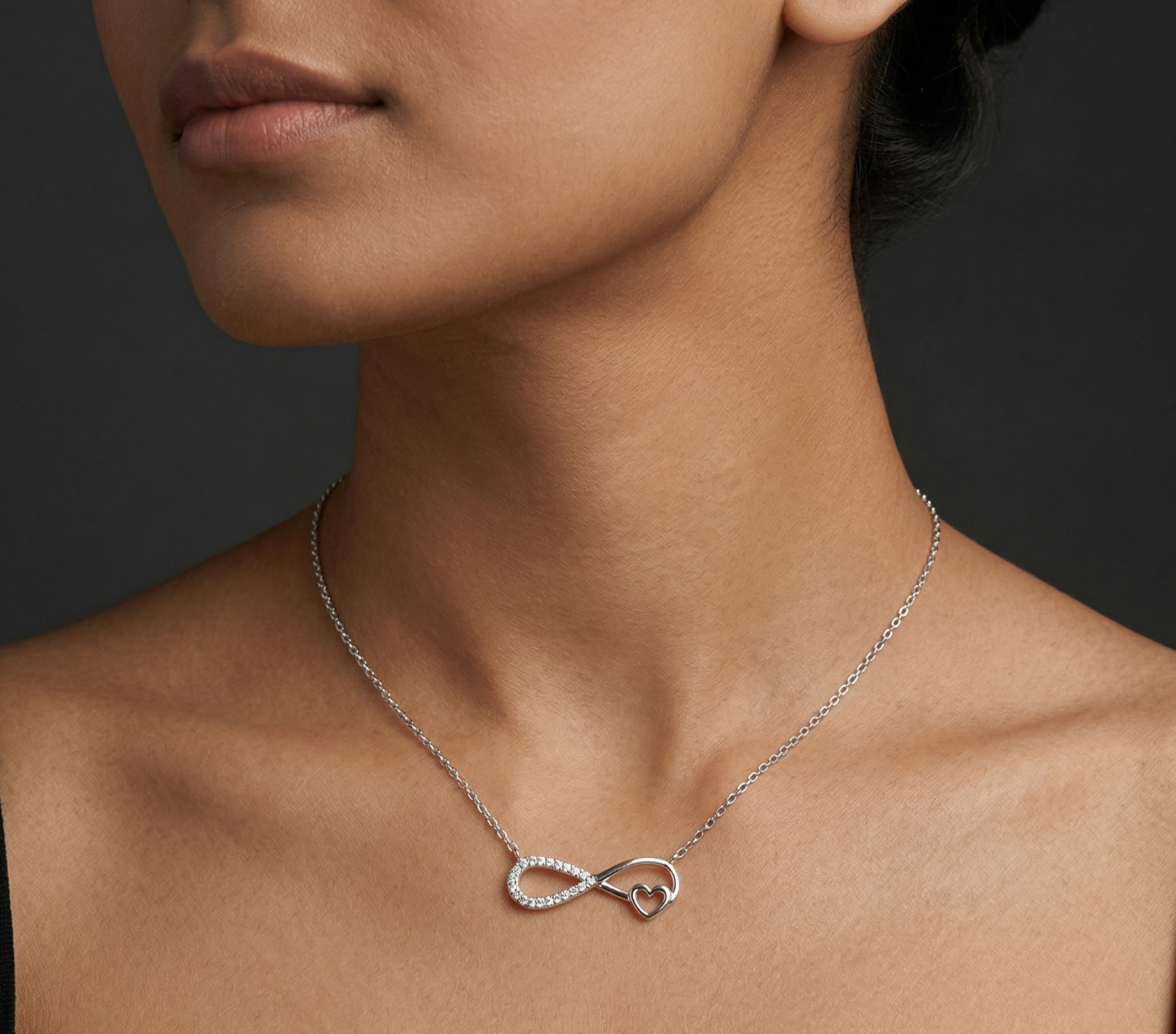 Rhodium infinity heart chain with pendent