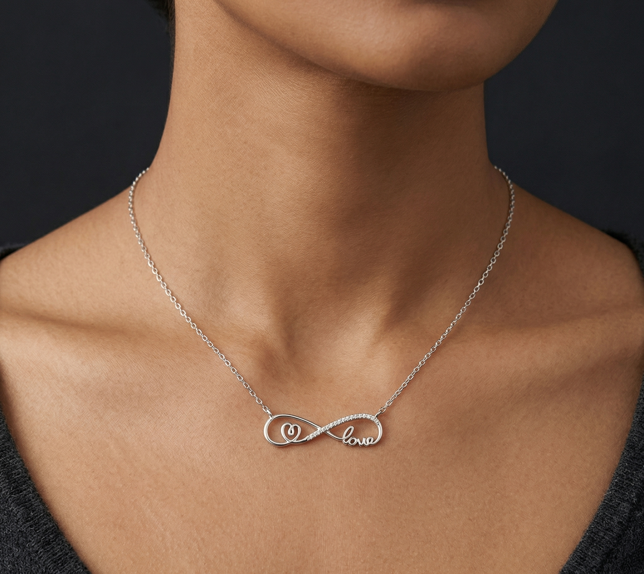 Rhodium Love Infinity chain with pendent