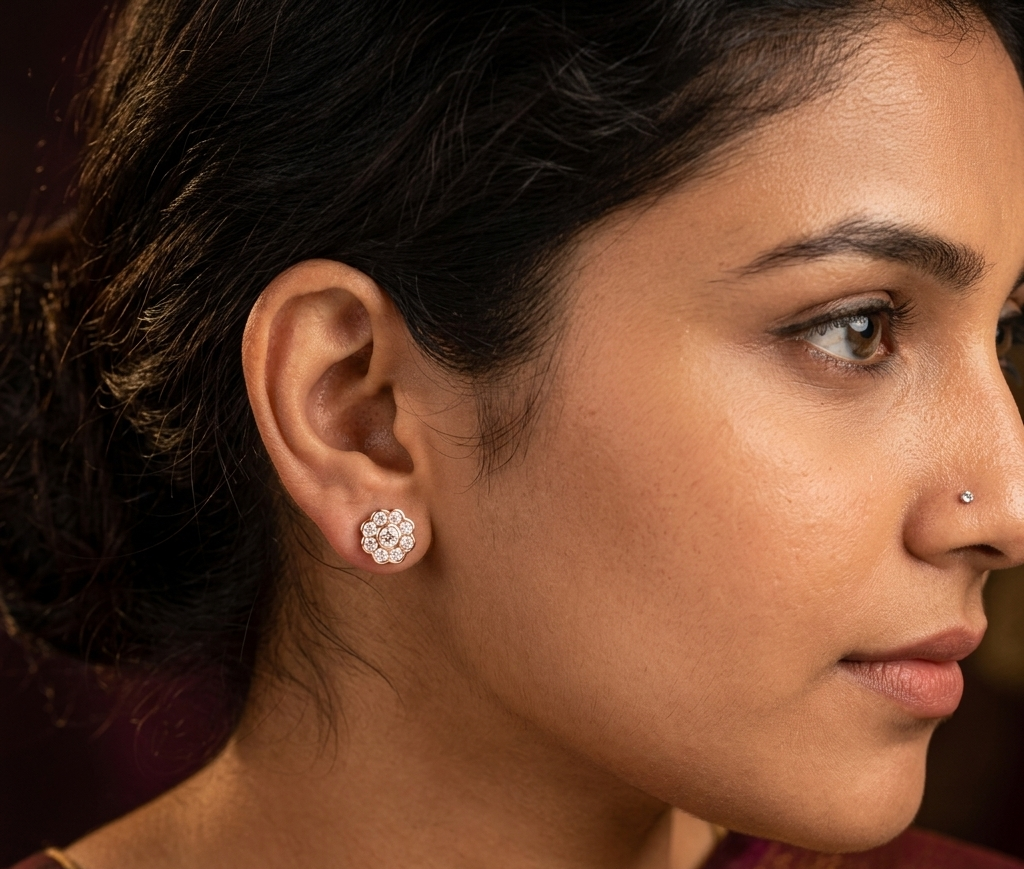 MULTISTONE FLOWER EARRING