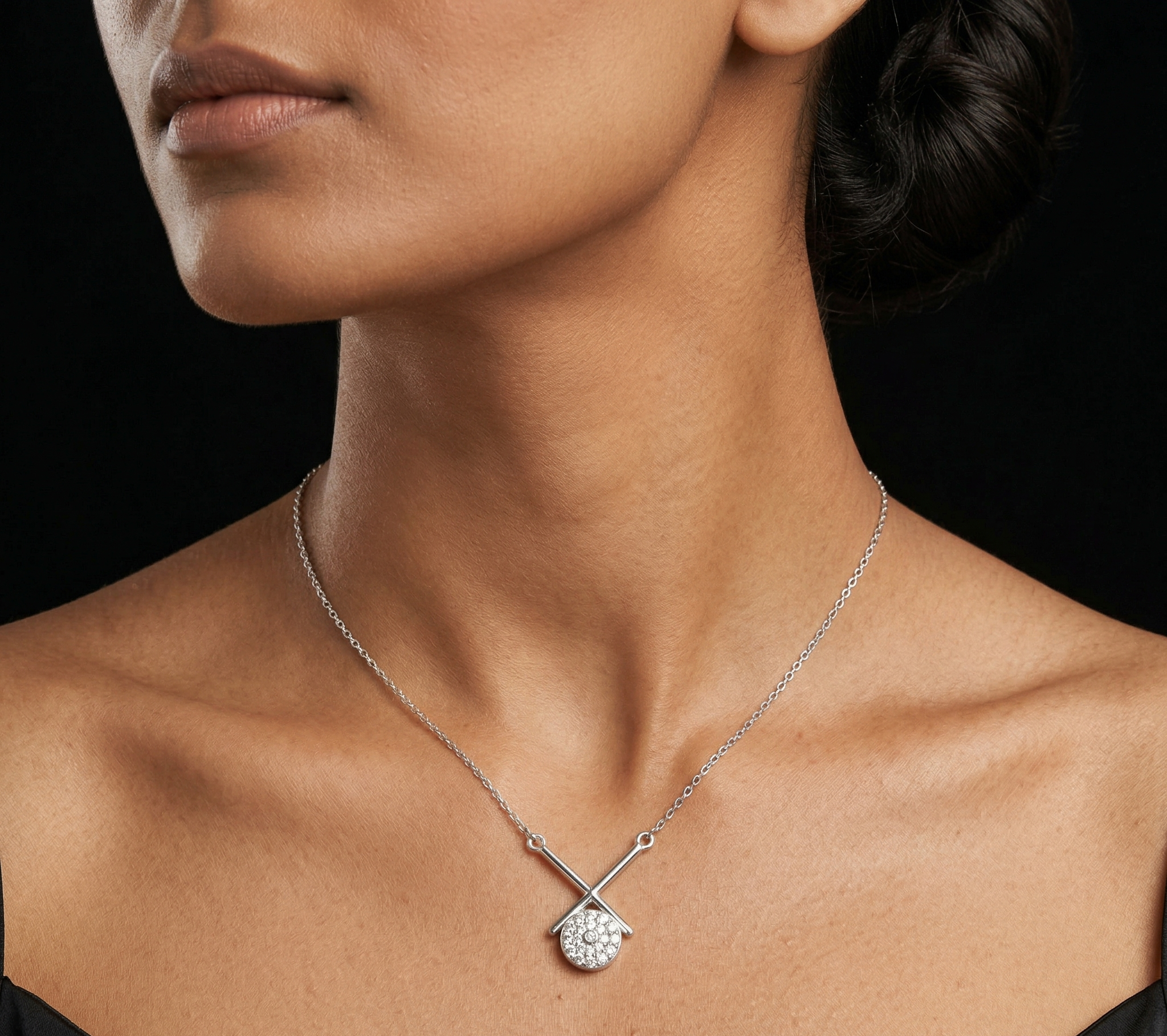 Cross Bar Crystal Drop Pendant