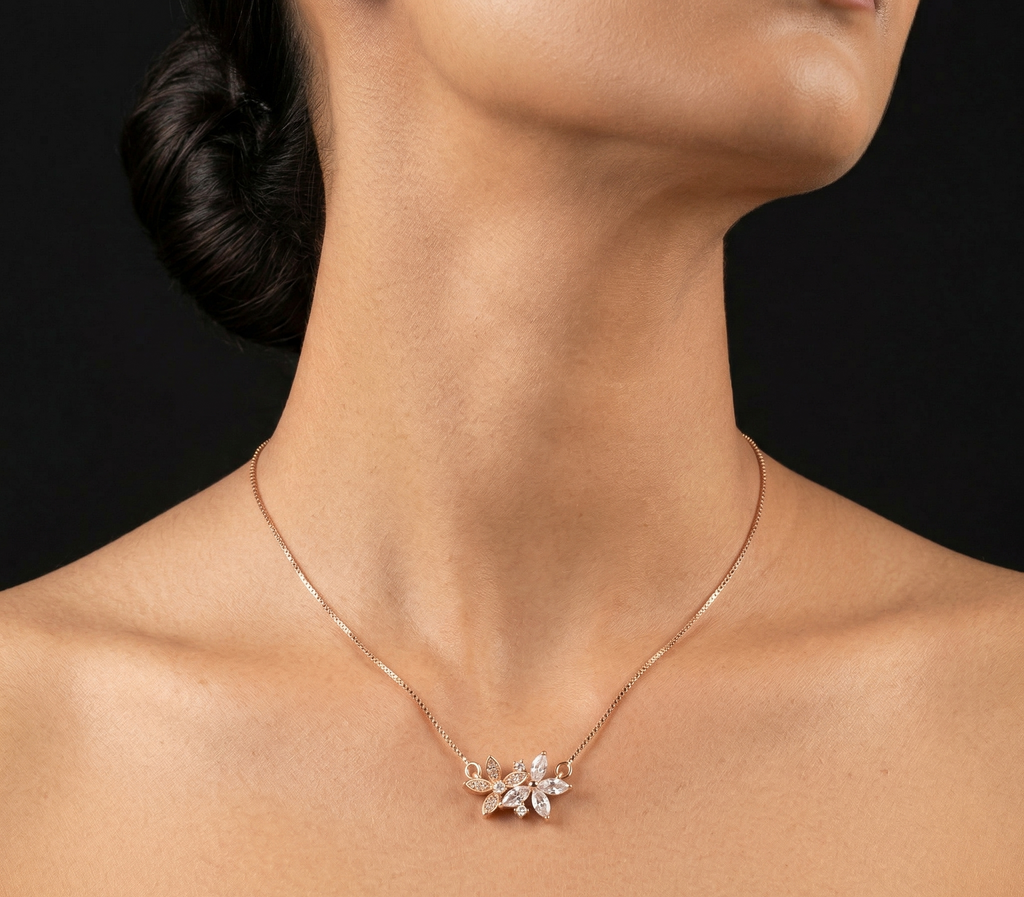 Crystal Twin Flower rose gold chain pendant