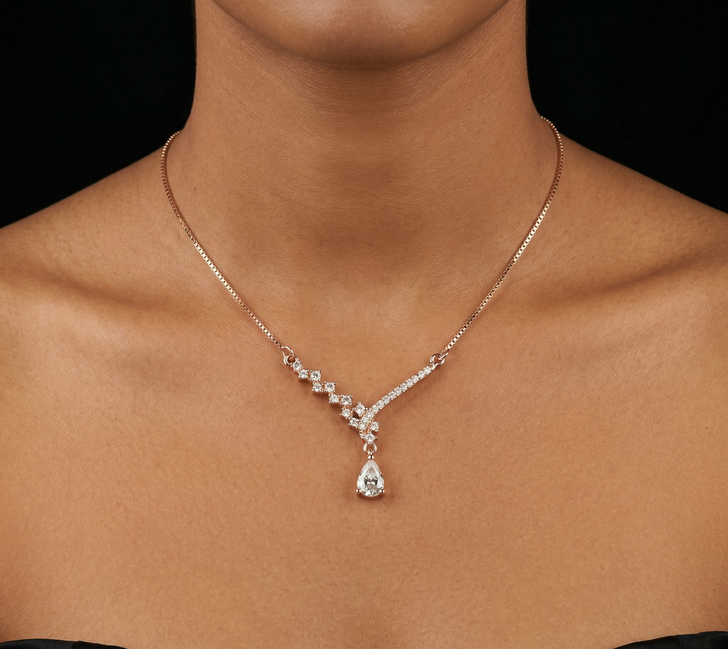 Pear Drop V- rose gold chain pendant