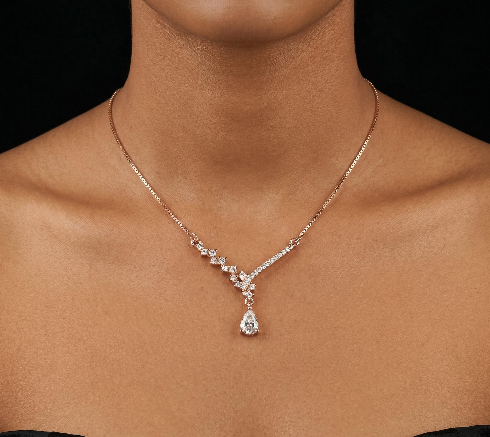 Pear Drop V- rose gold chain pendant