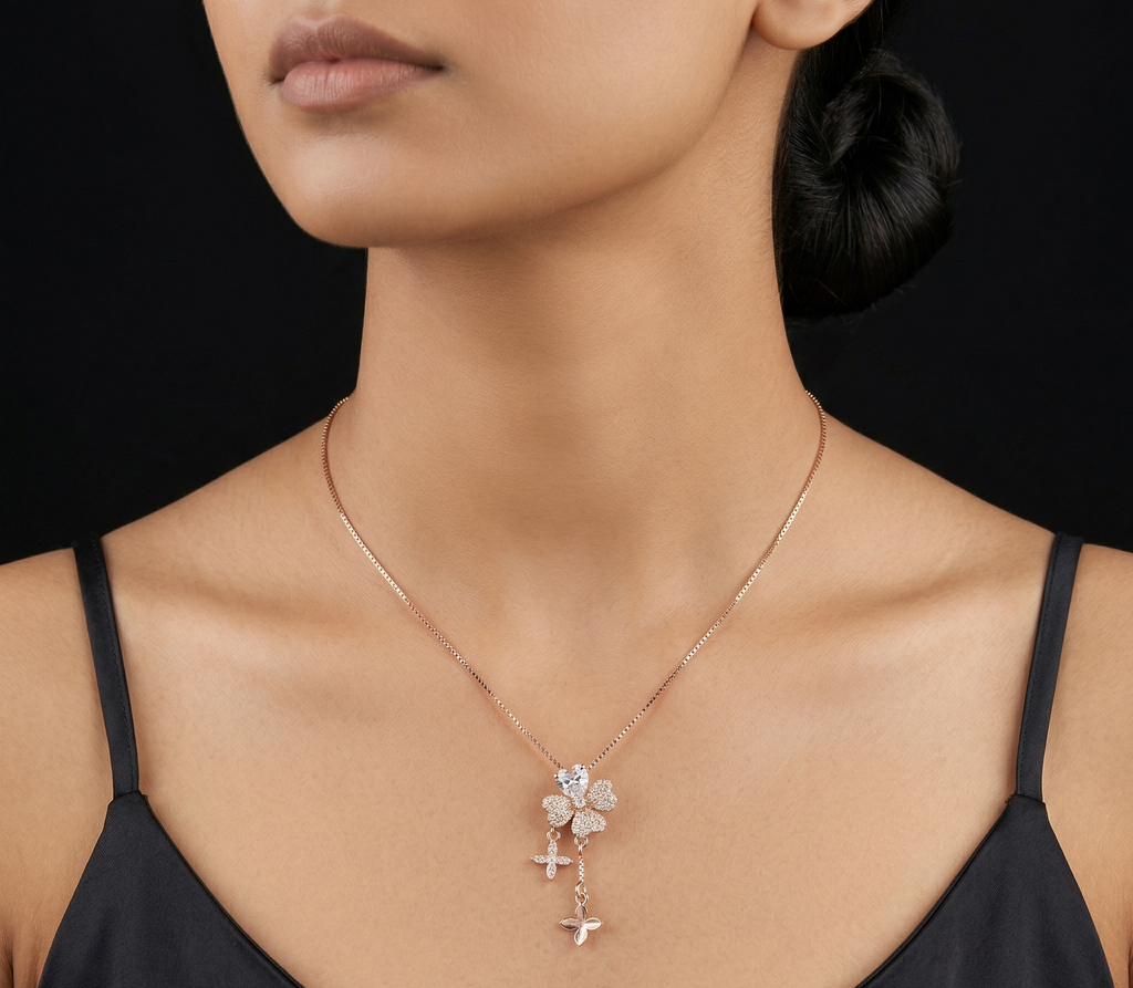 Crystal Four-Leaf Clover Charm rose gold chain pendant