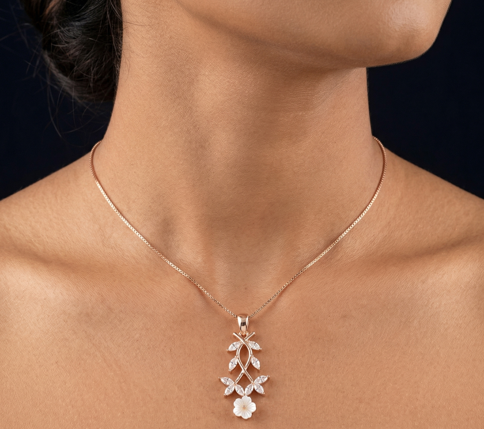 Marquise Vine & Flower rose gold chain pendant