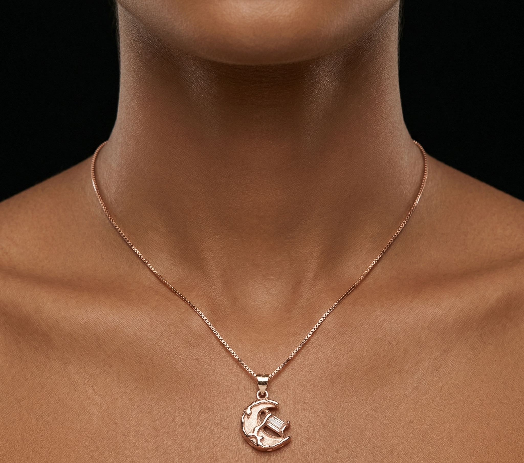 Half moon rose gold chain pendant