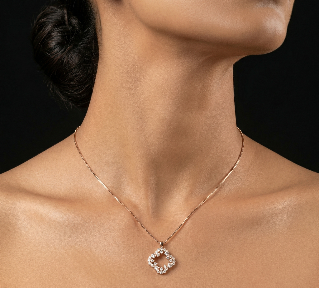 Scalloped Square rose gold chain pendant