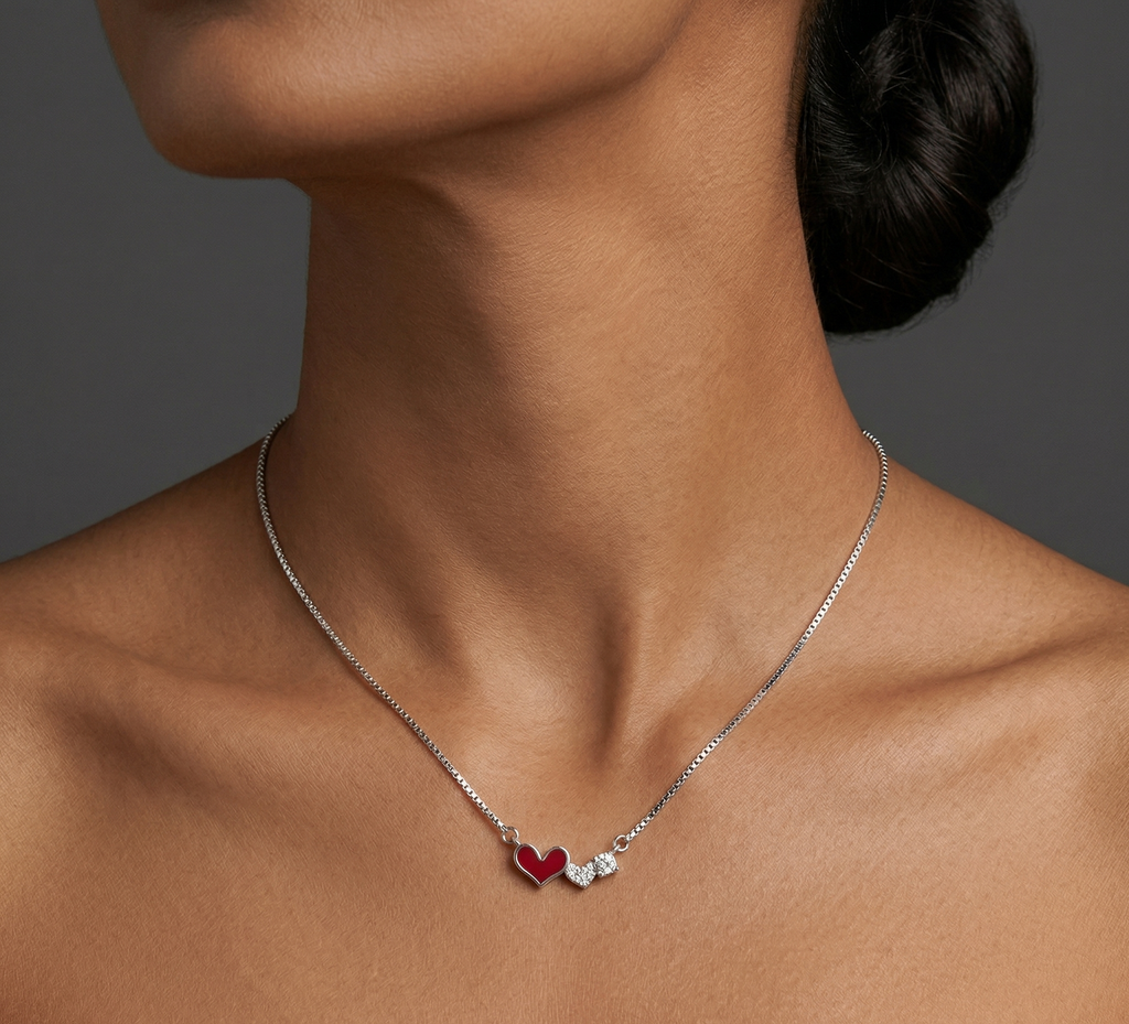 Rhodium Double Heart chain with pendent
