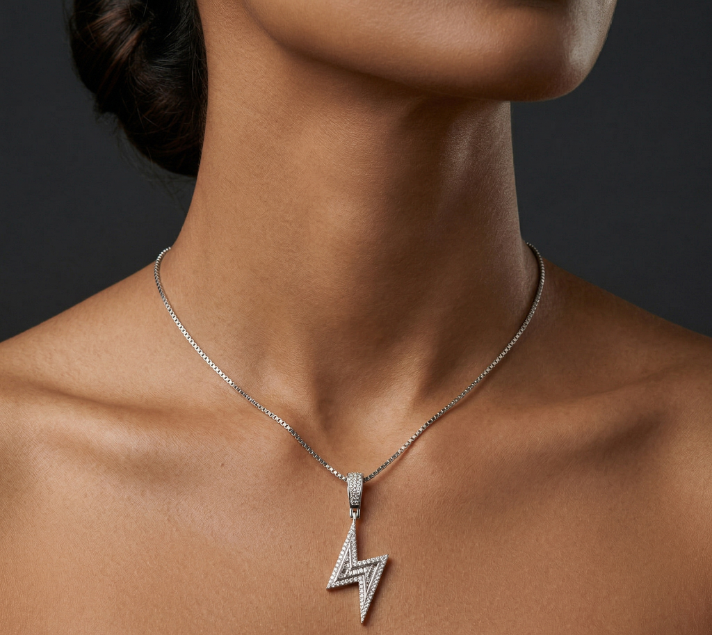Rhodium Thunder bolt chain with pendent