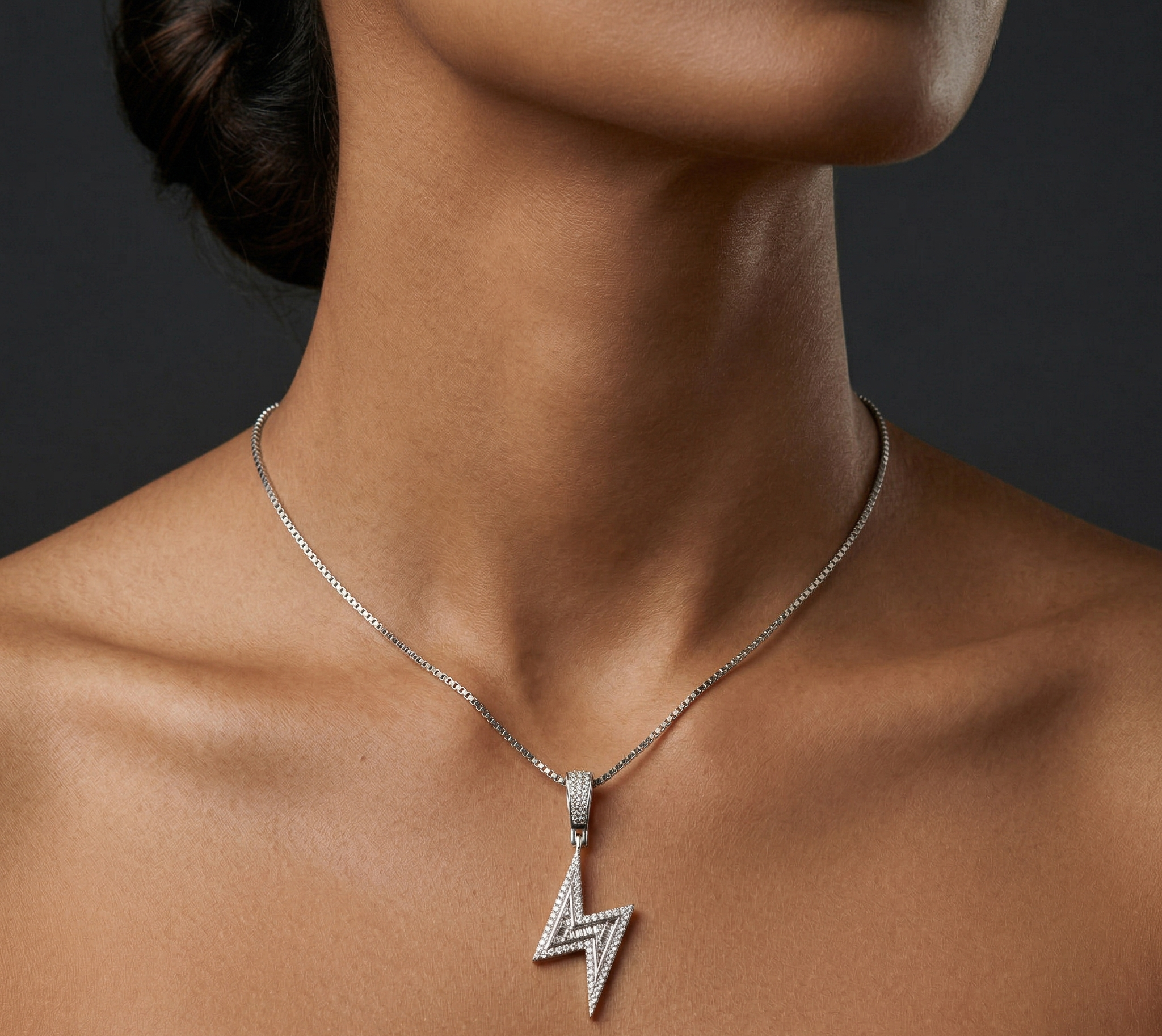 Rhodium Thunder bolt chain with pendent