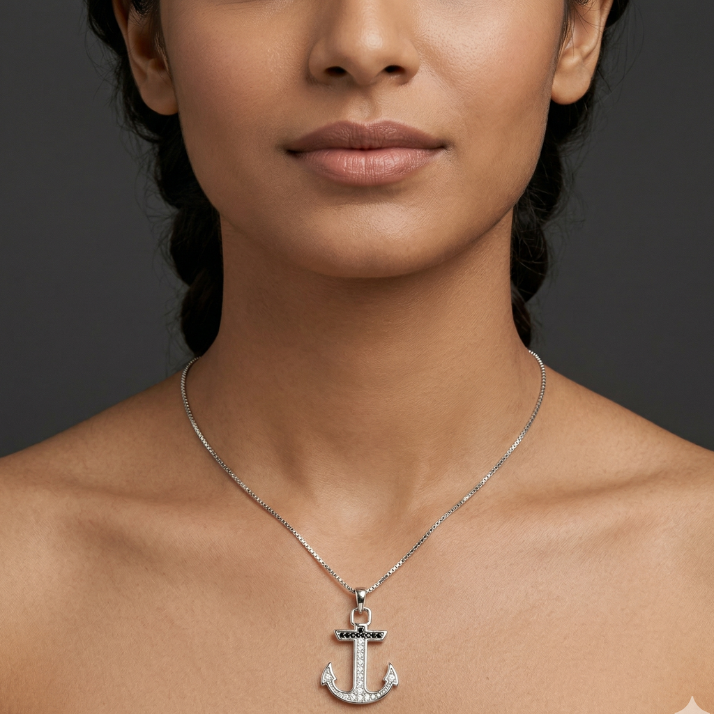 Rhodium Anchor chain with pendent