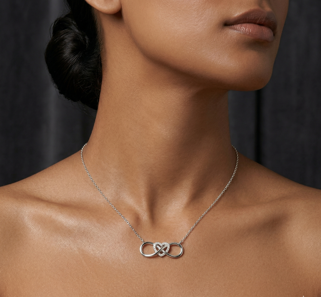 Rhodium Heart Infinity chain with pendent