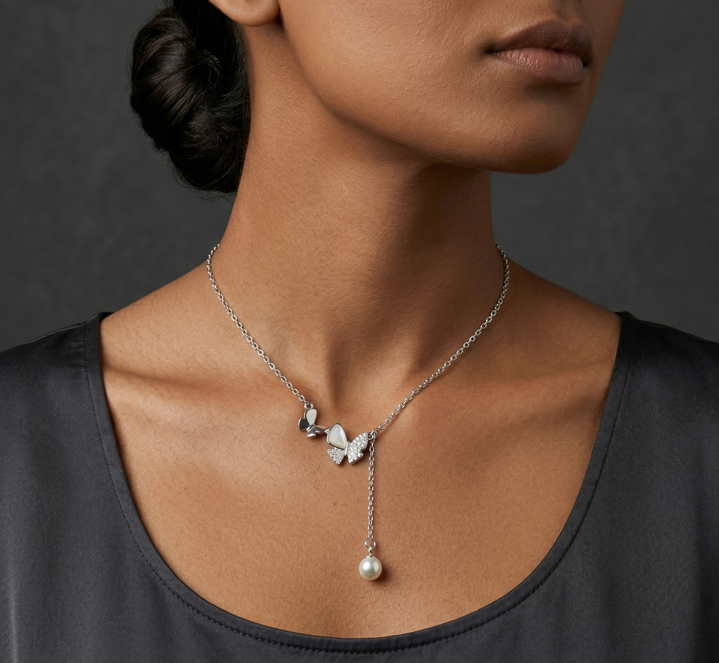 Butterfly Pendant with hanging pearl