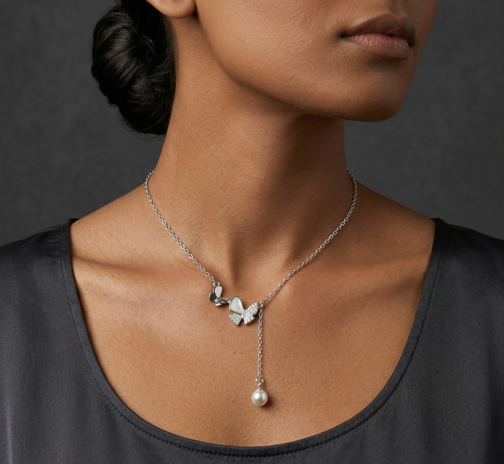 Butterfly Pendant with hanging pearl