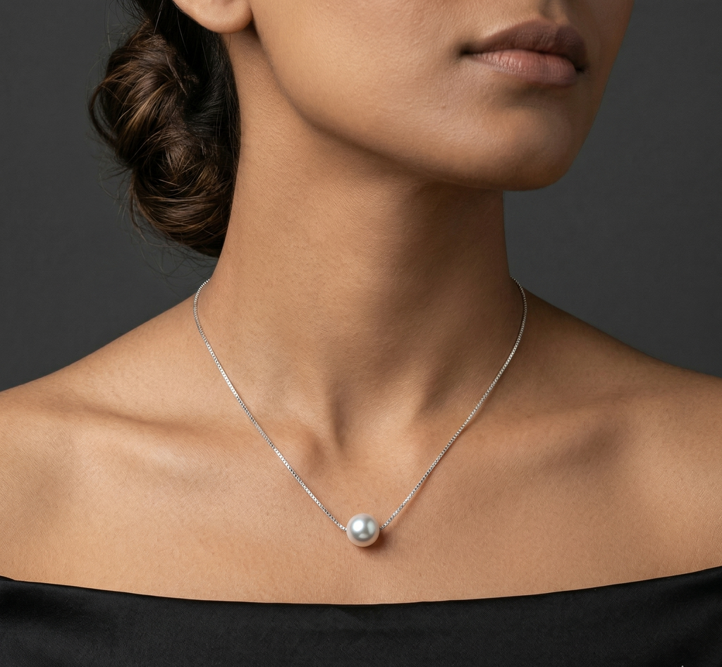 Floating White Pearl Box Chain Pendant