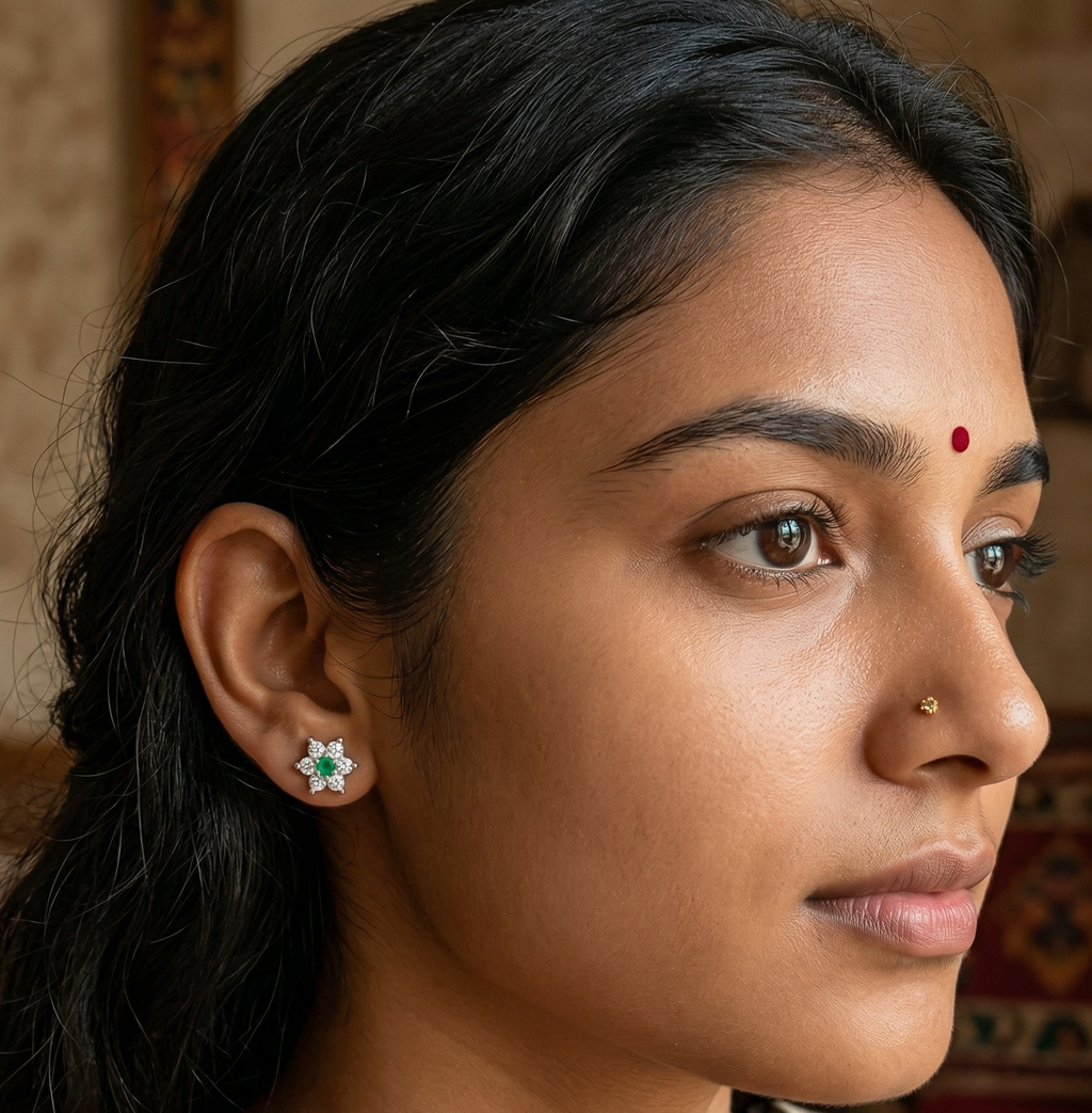 Satdani Green Center Stone Earrings