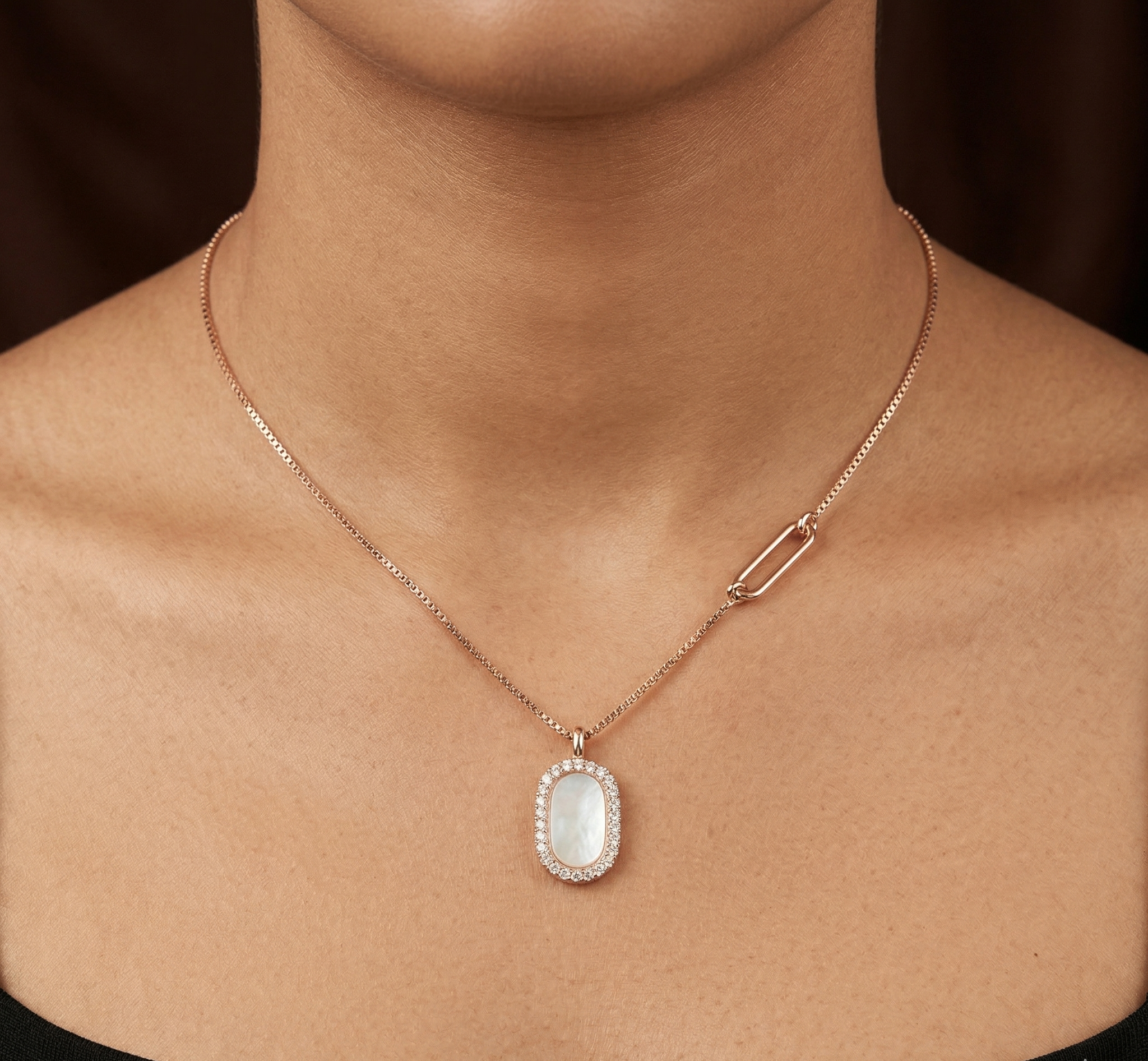 Rose Gold Oval Opal Halo chain pendant