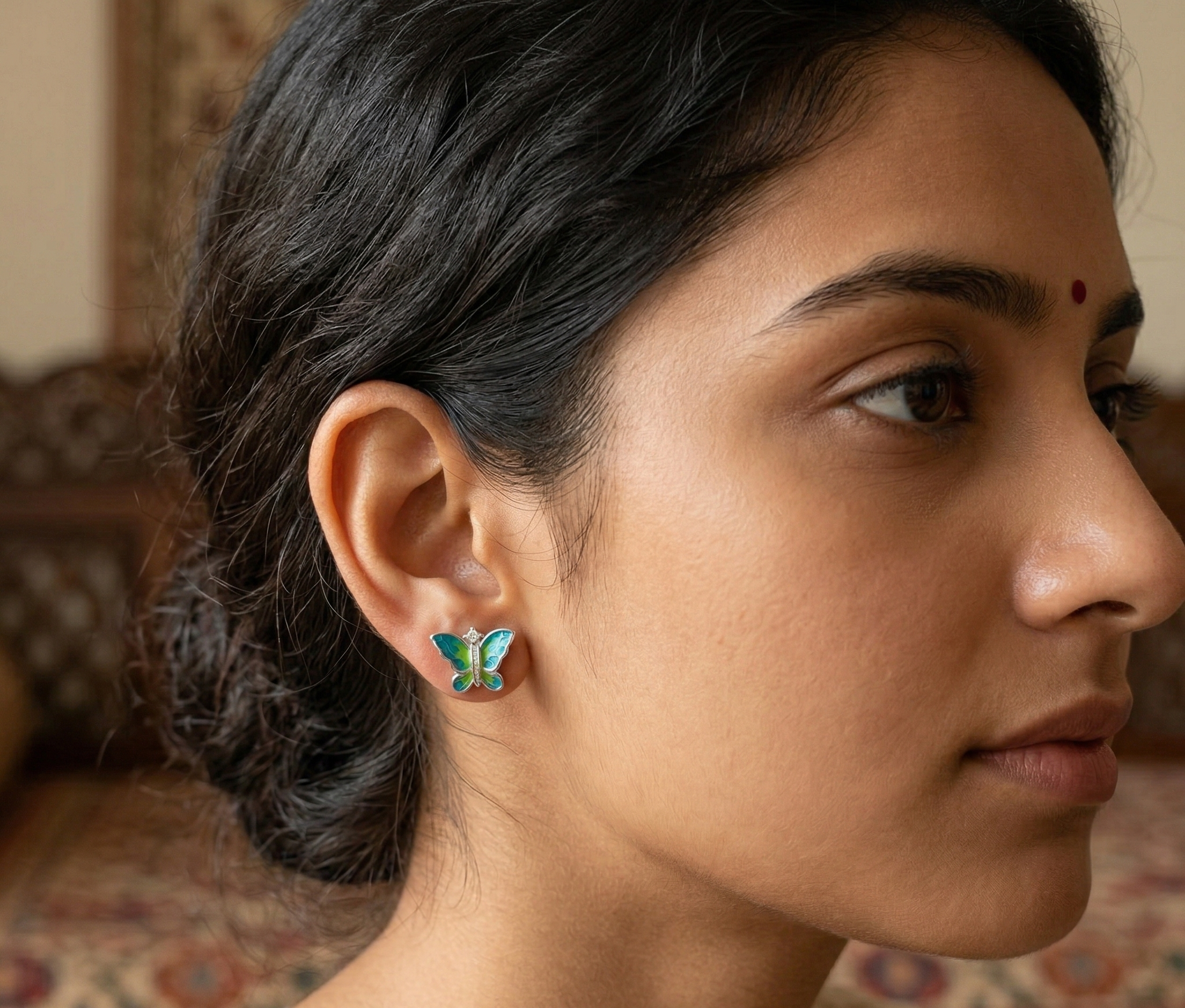 Light Green and Blue Butterfly Earrings