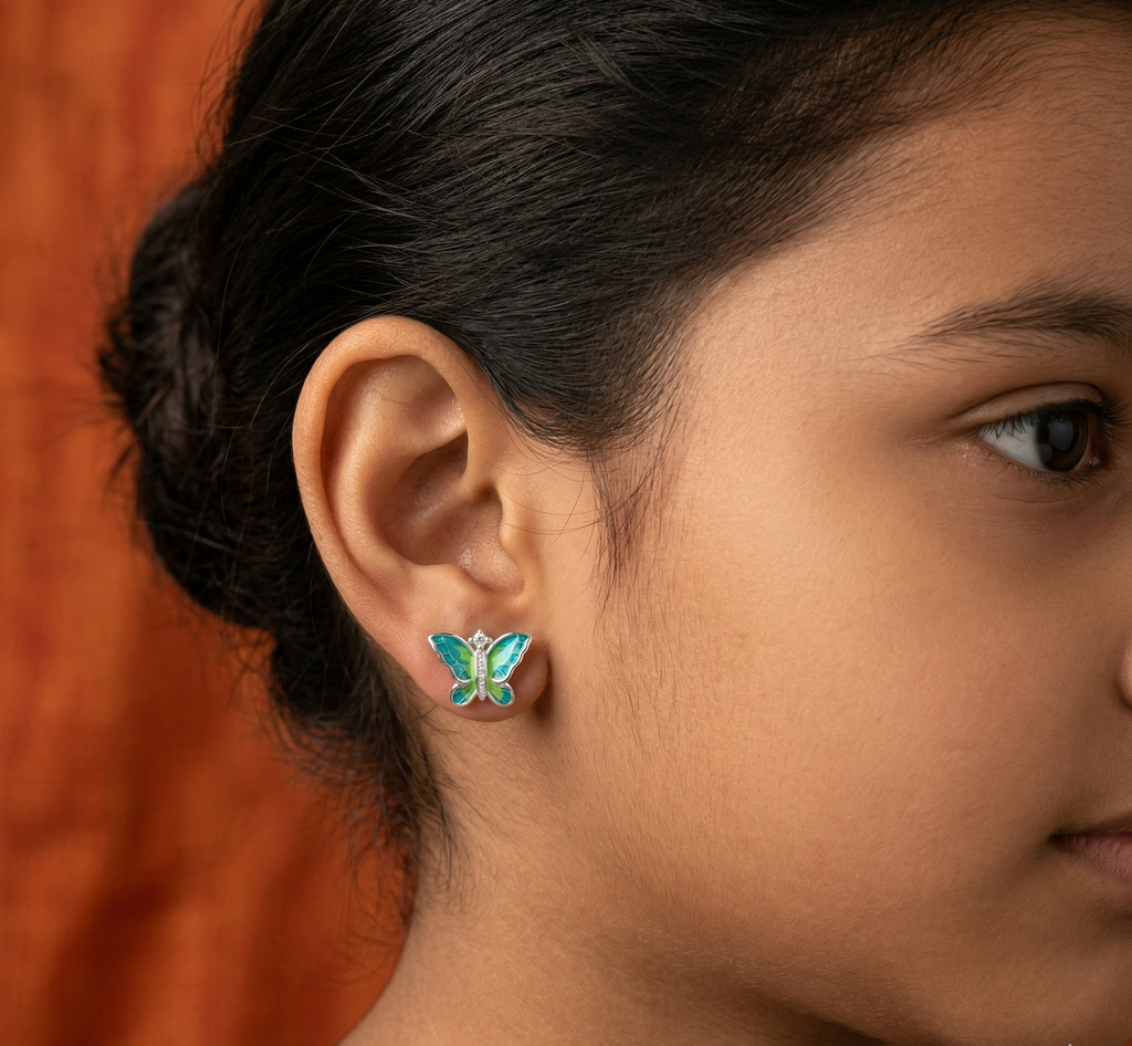 Light Green and Blue Butterfly Earrings