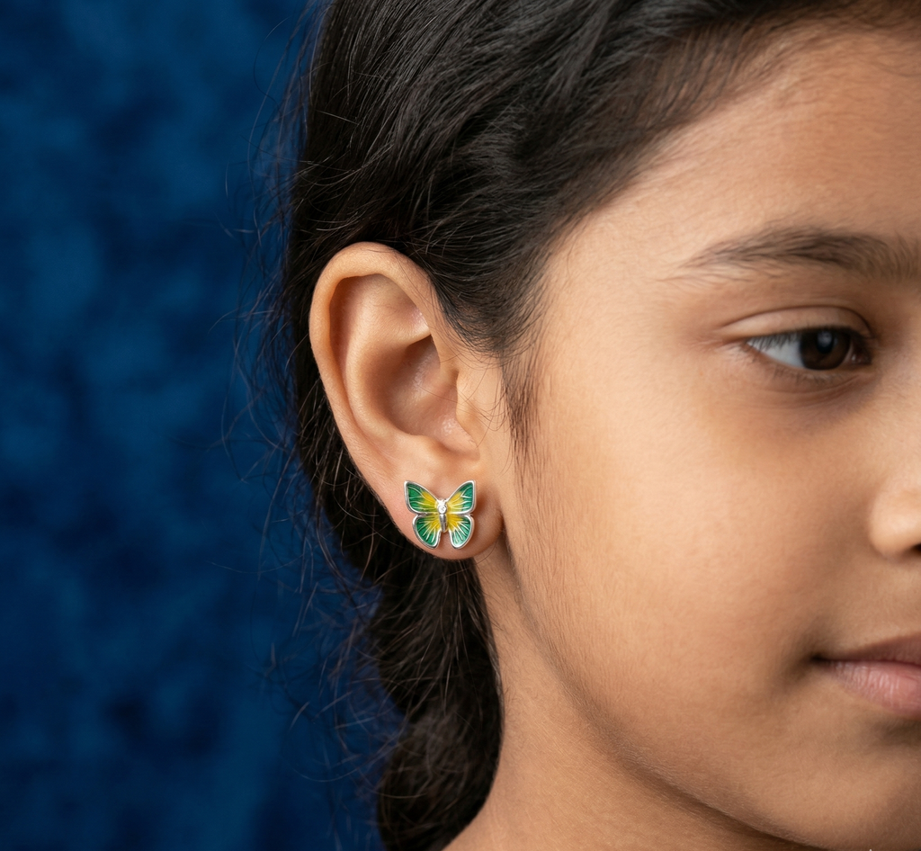 Green Yellow Butterfly Earrings