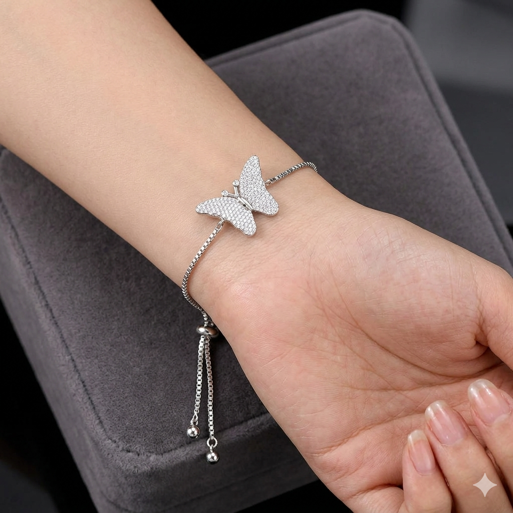 Rhodium Butterfly charm bracelet