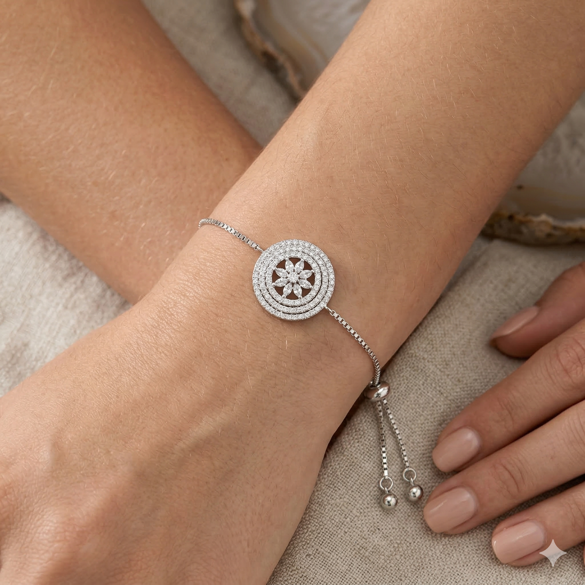 Rhodium wheel of life bracelet