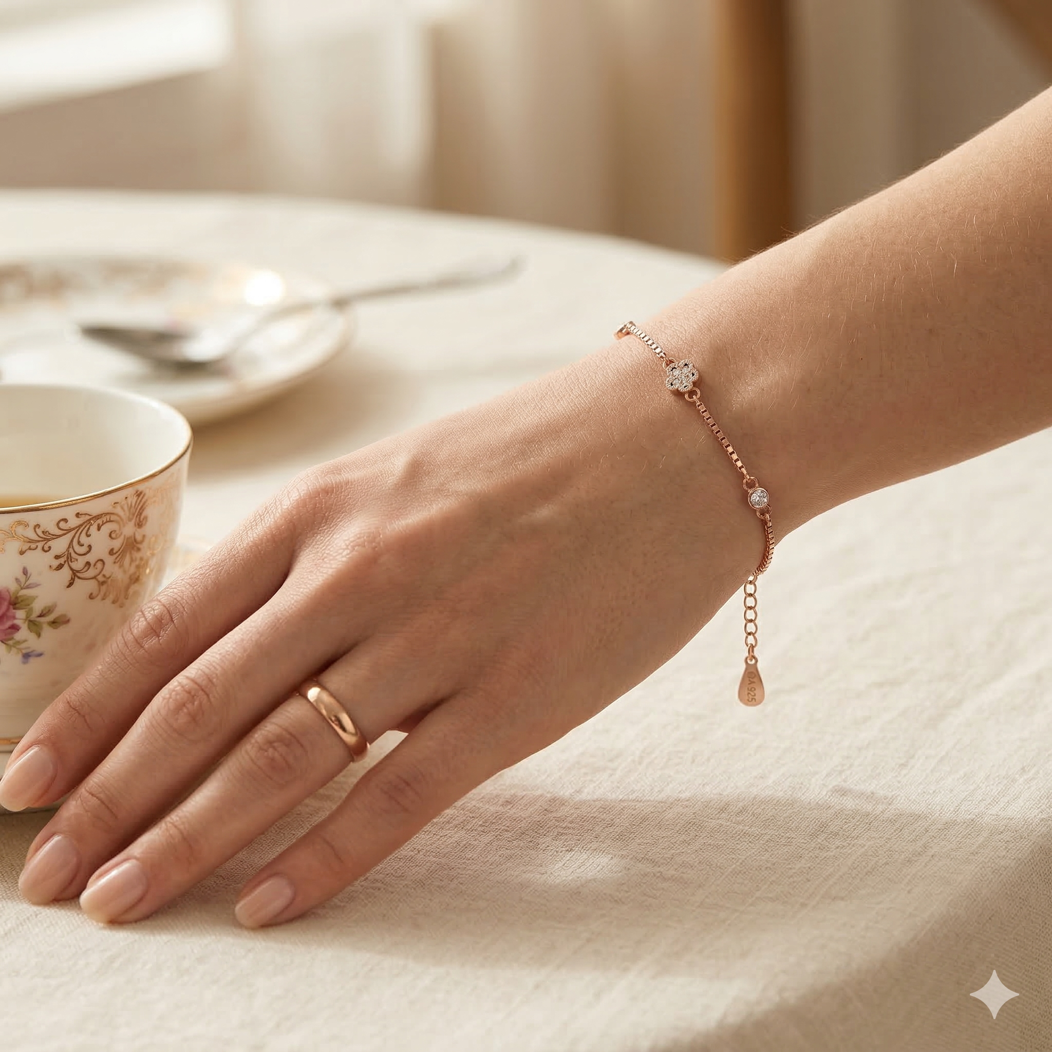 Single Stone Flower Rosegold Bracelet