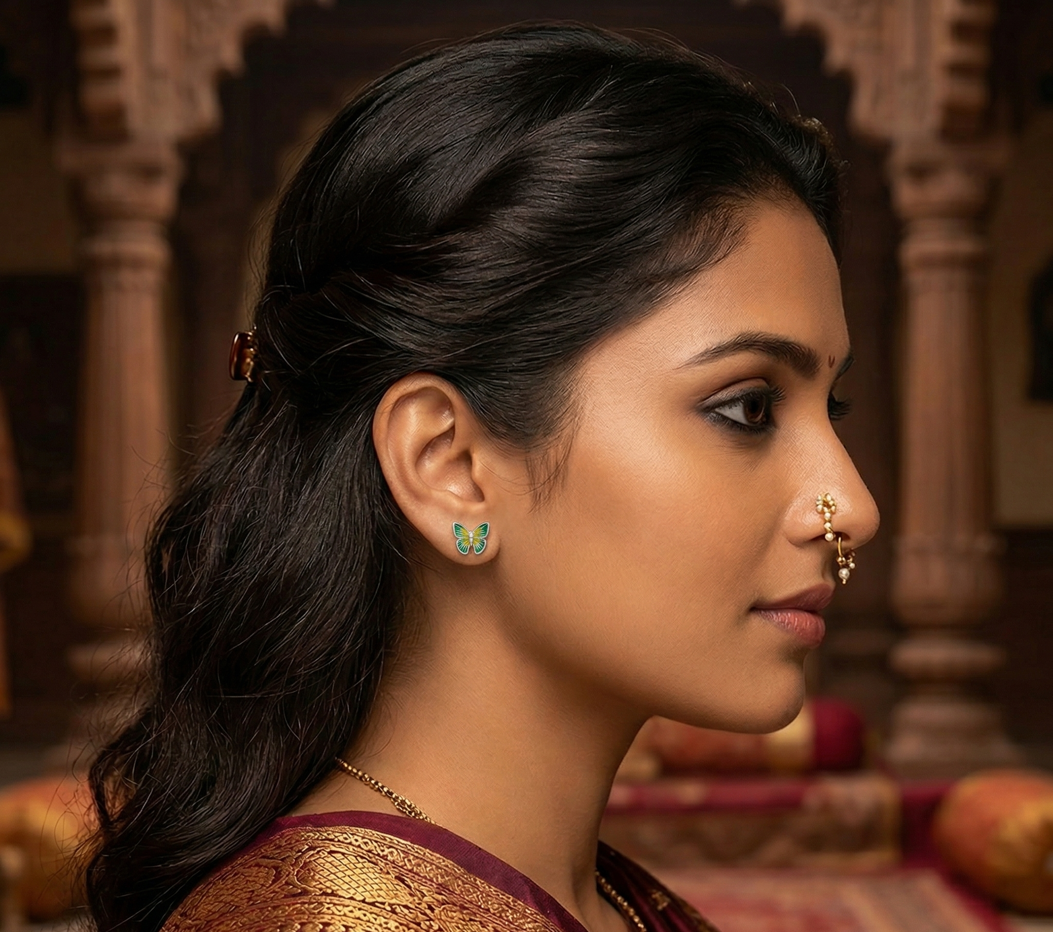 Green Yellow Butterfly Earrings