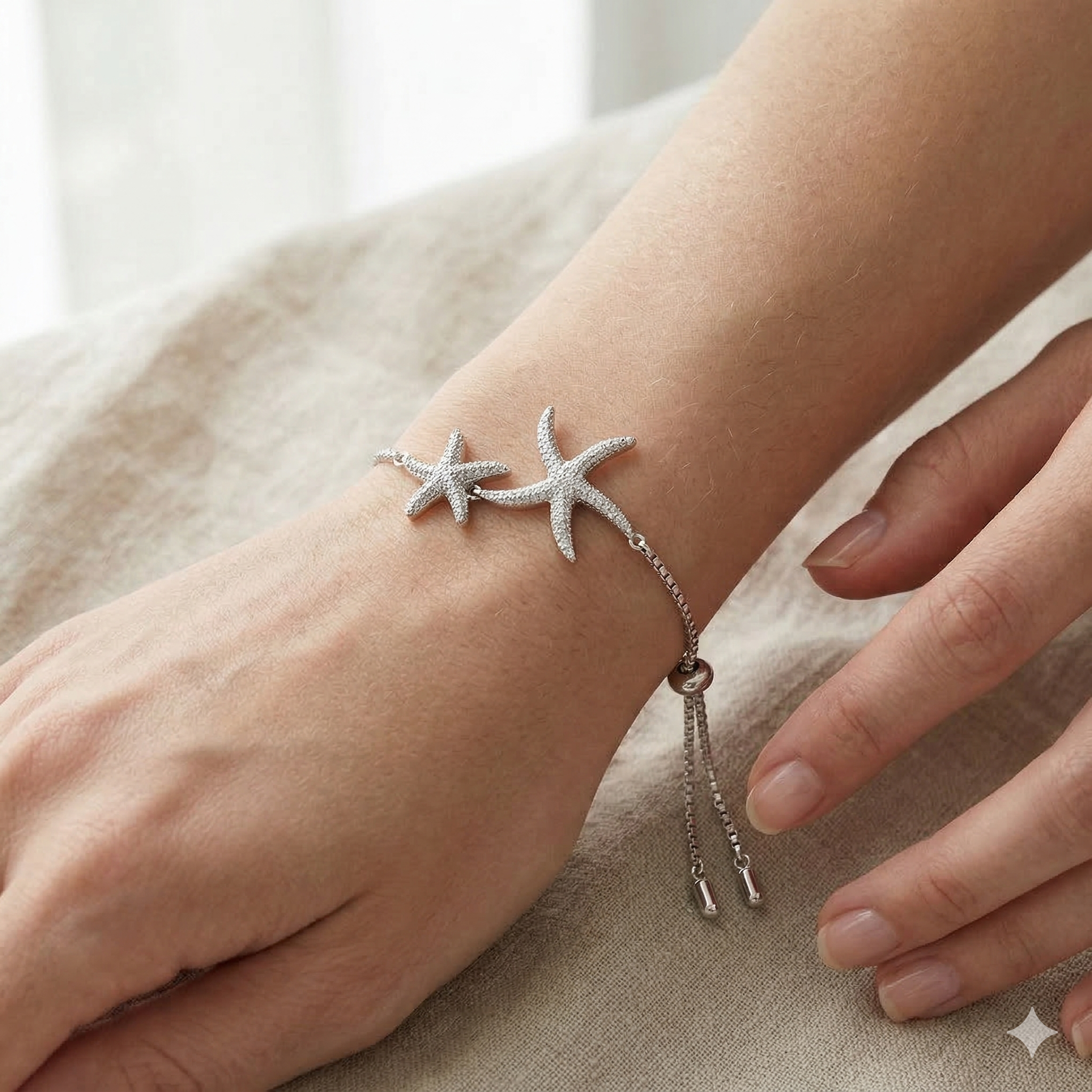 Rhodium starfish bracelet