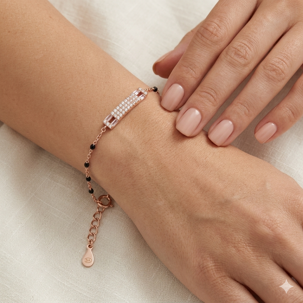 Black Beads Rosegold Bracelet