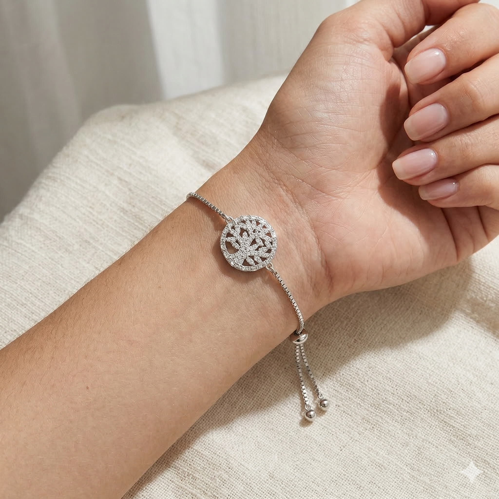Rhodium cluster design bracelet