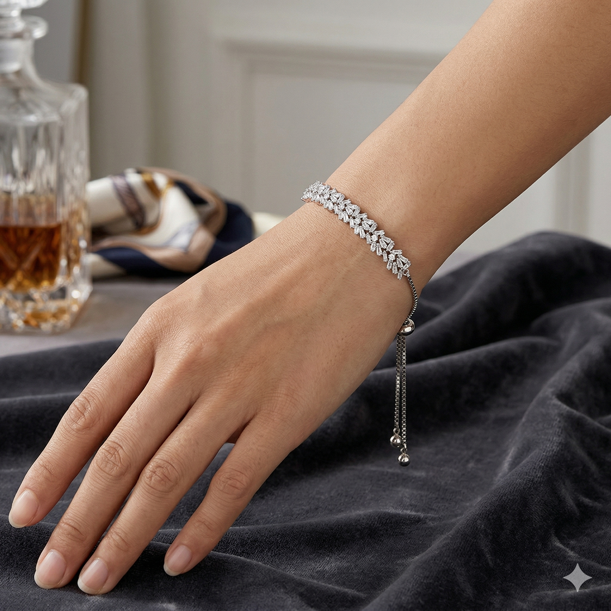 Rhodium with a Row of stones bracelet