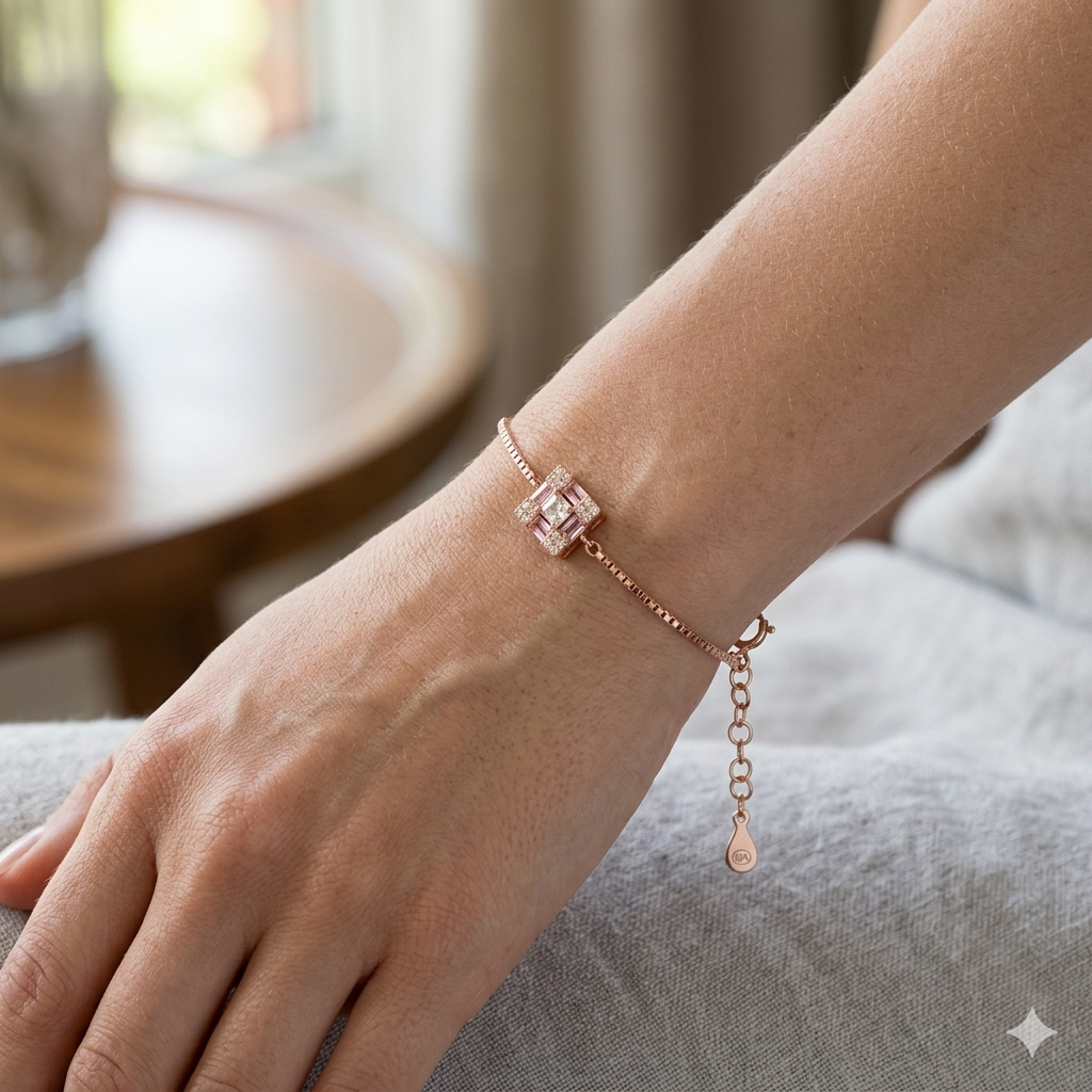 Single Square Stone Rosegold Bracelet