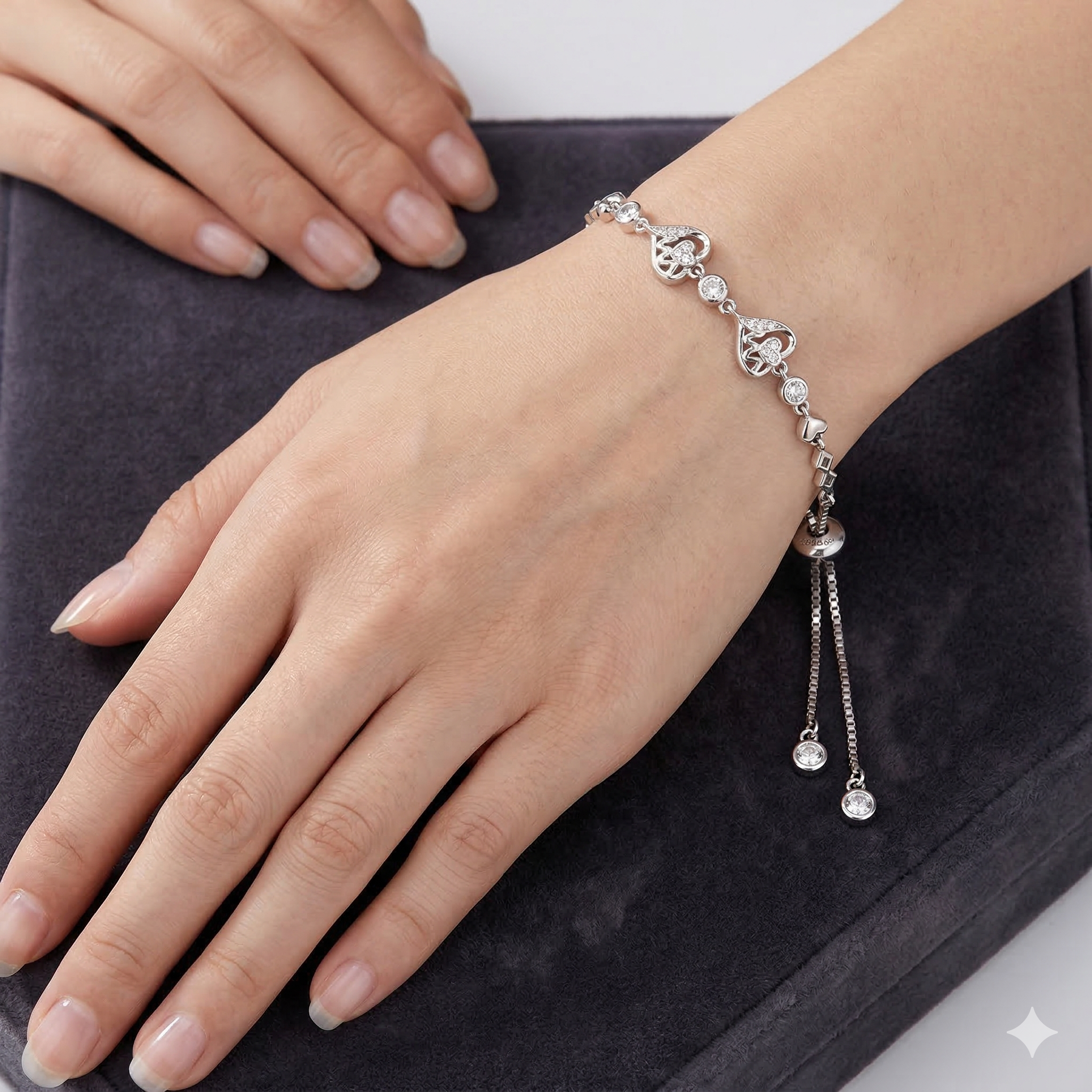 Rhodium Heart charm bracelet