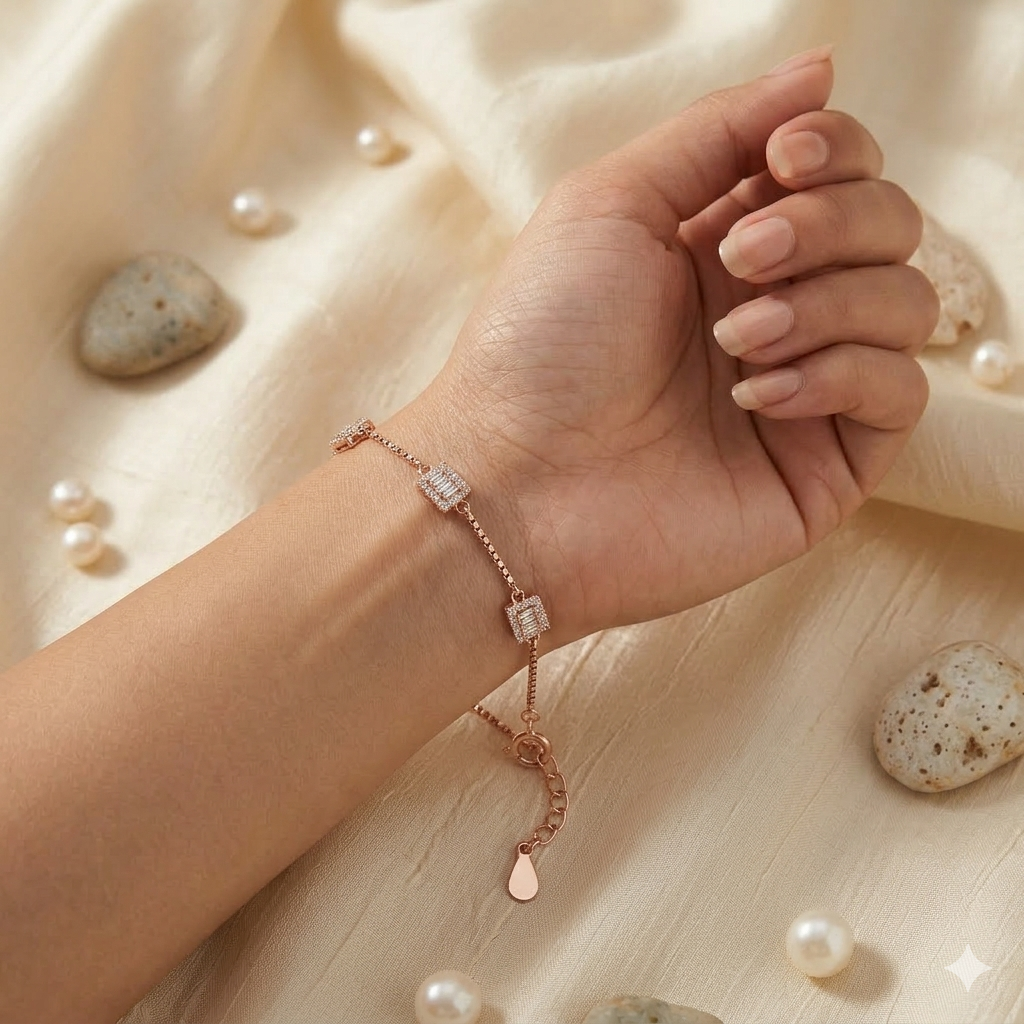 Square CZ Rosegold Bracelet