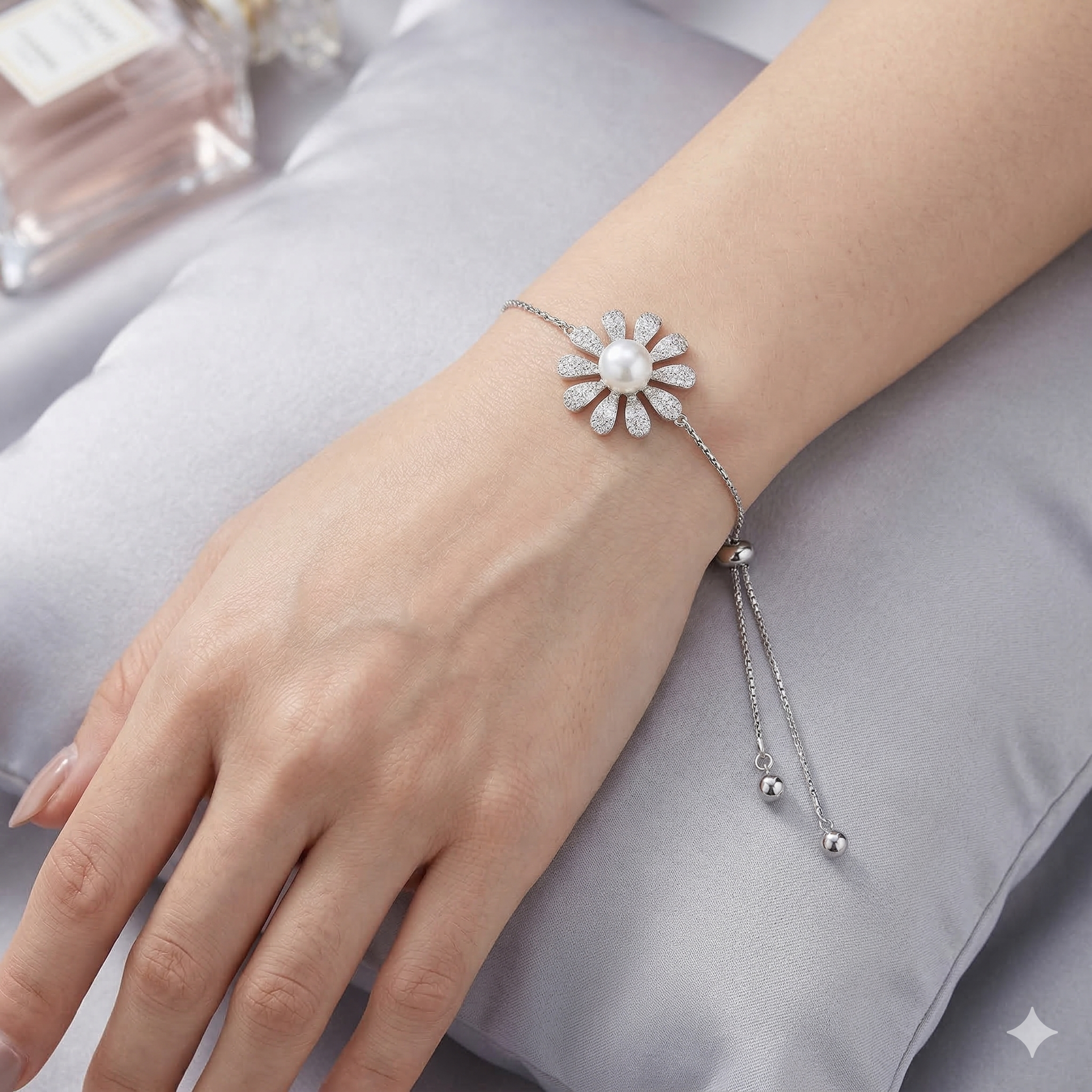 Rhodium Floral design bracelet