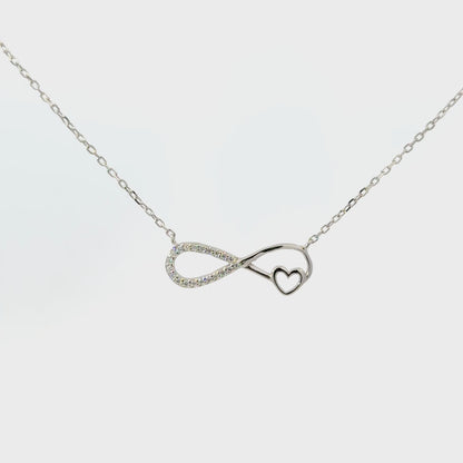 Rhodium infinity heart chain with pendent