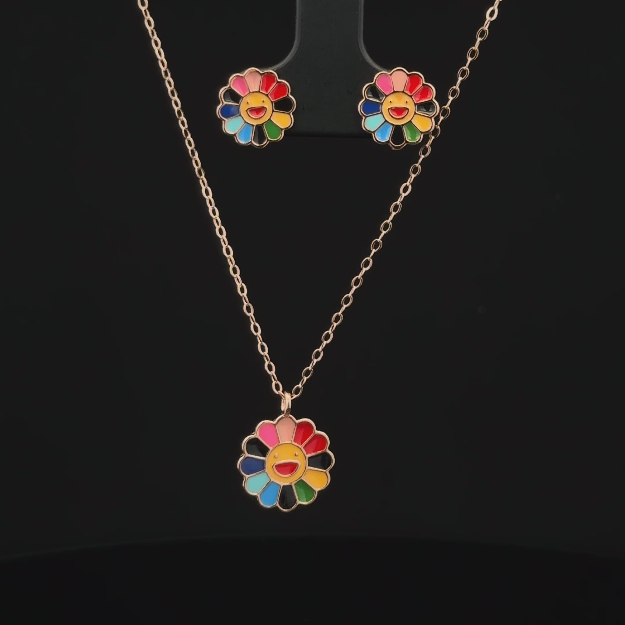 Rosegold Flower Chainpendant with Earring