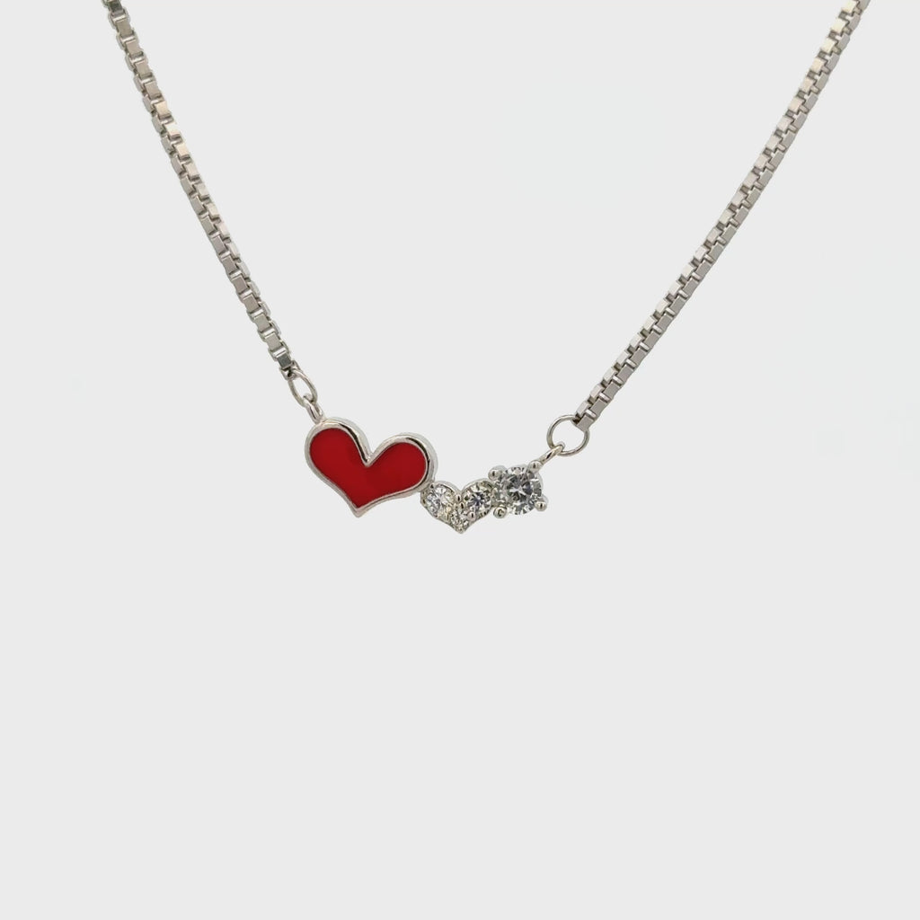 Rhodium Double Heart chain with pendent