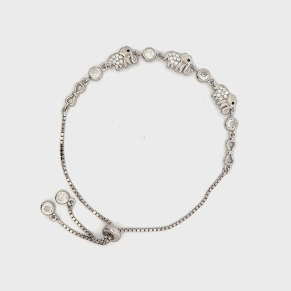 Rhodium Elephant  charm bracelet