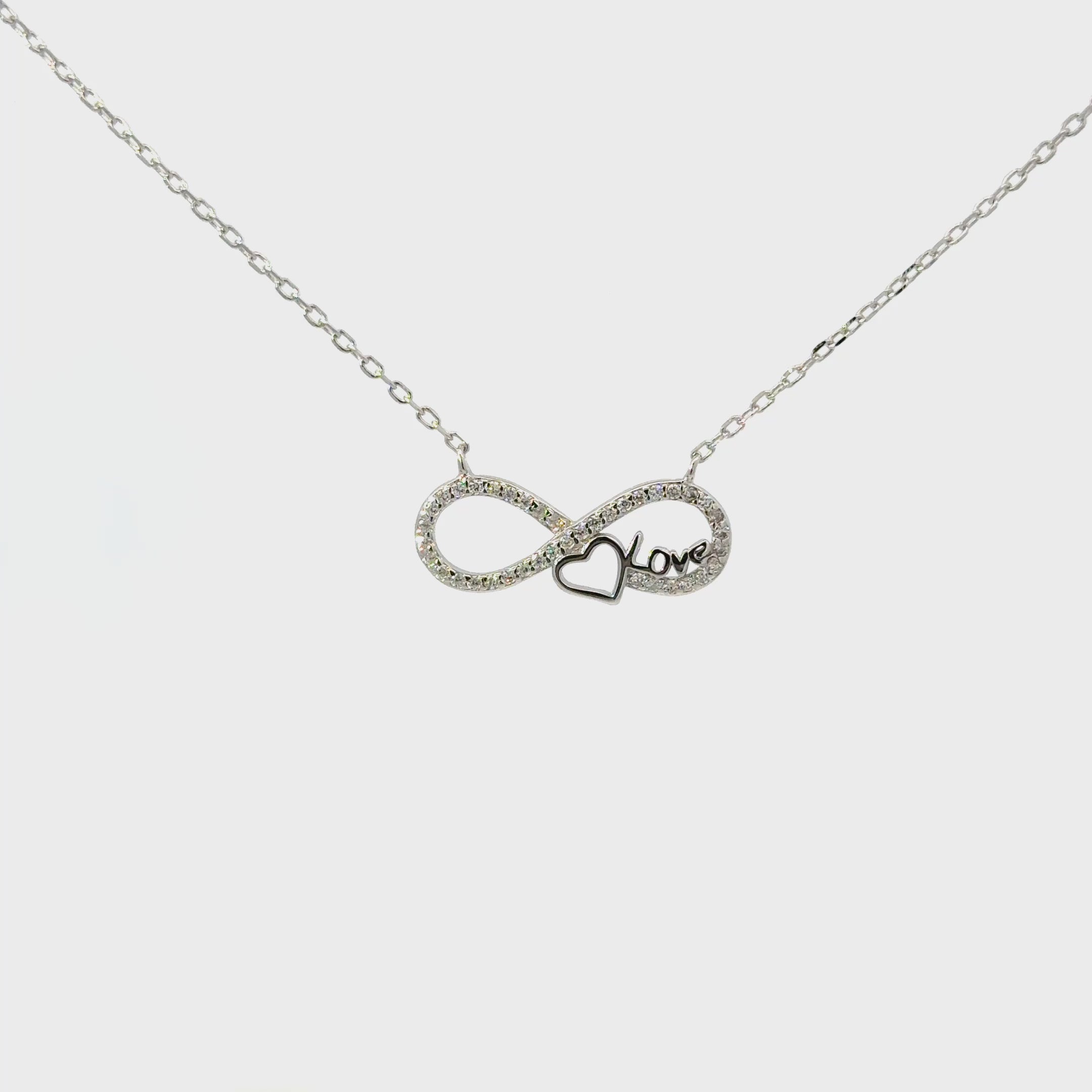 Rhodium Love infinity chain with pendent