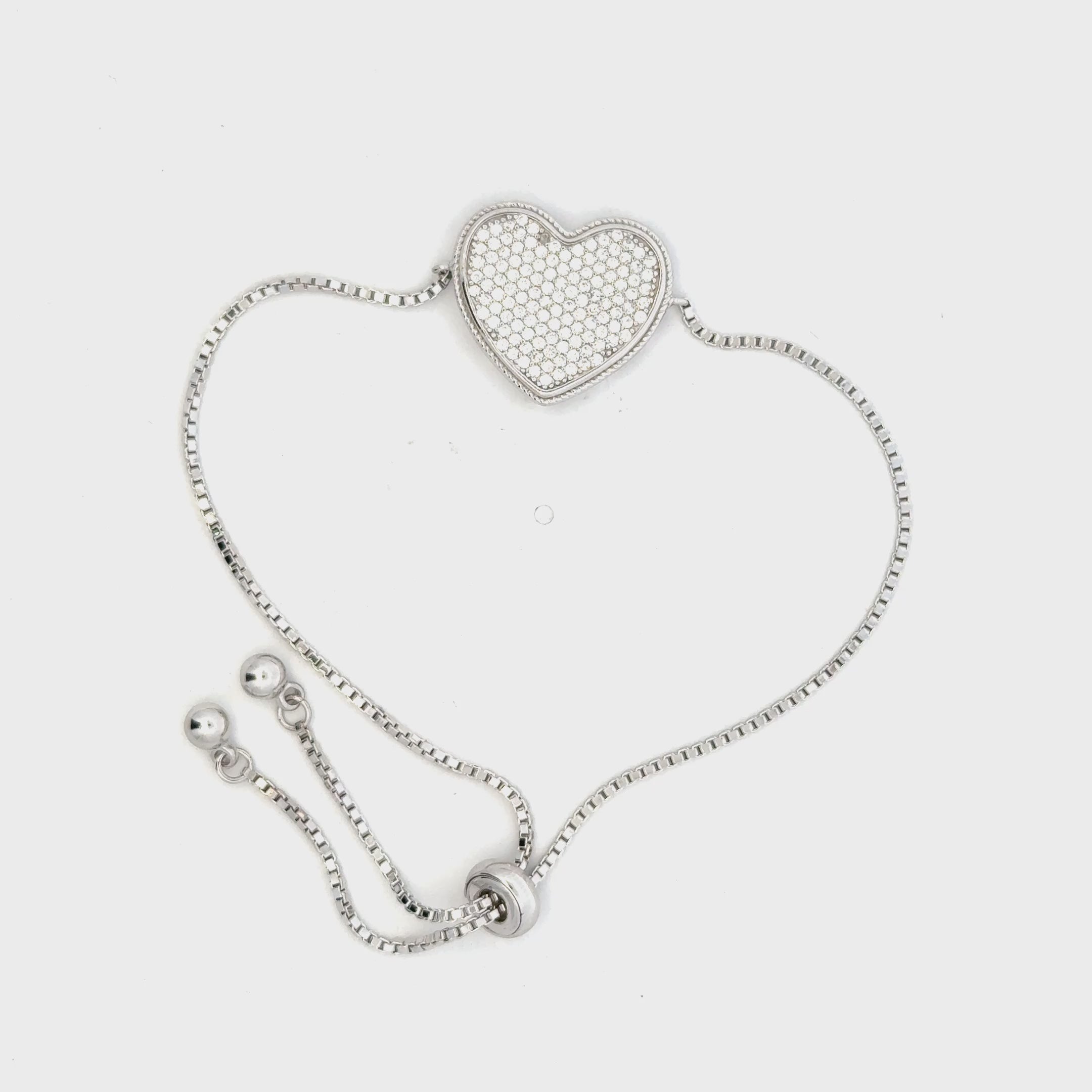 Rhodium Heart shaped charm bracelet